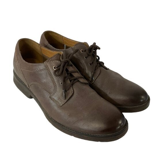 Clarks Size 12 Brown Leather Oxford Shoes Lace Up Casual Dress Comfort Classic main image 4
